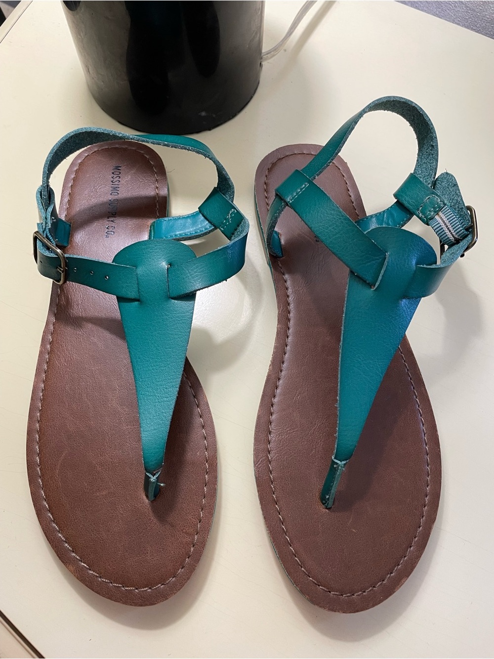 Mossimo Supply Co. Teal Leather T-Strap Sandals